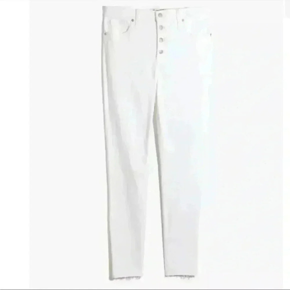 Madewell 9” Mid Rise Skinny White Jeans Raw Hem Sz 24 - Picture 3 of 11
